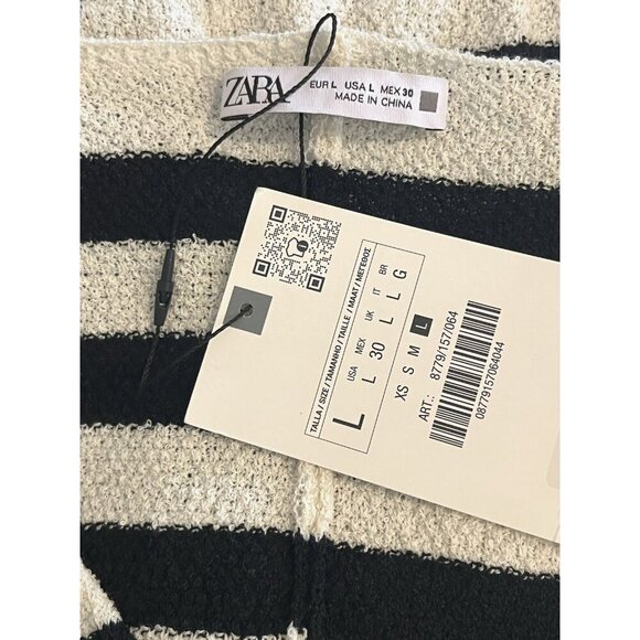 New Zara Black White Striped V-Neck Knit Relaxed Top Sweater - Picture 11 of 12
